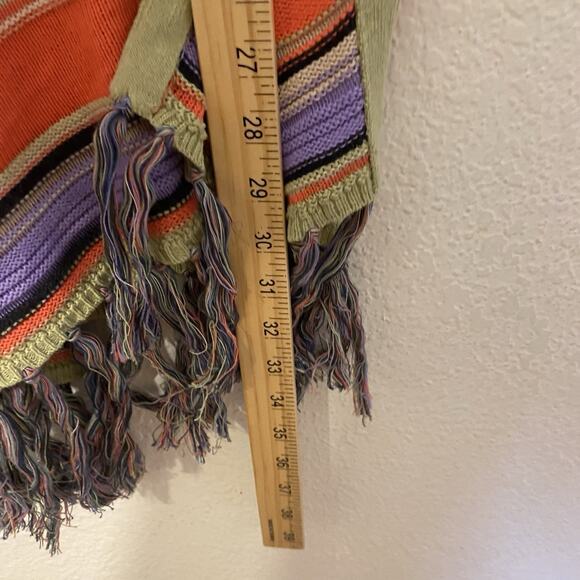 Anthropologie Moth Calexico Multicolor Striped Hooded Boho Fringe Poncho XS/S - Picture 10 of 11